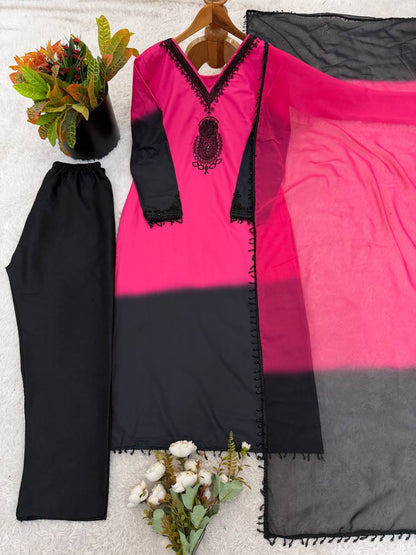 Unique Pink Color Embroidery Beads Work Full Sleeves Salwar Suit