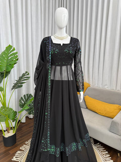Stunning Black Color Thread with  Sequin Work Georgette Palazzo Set