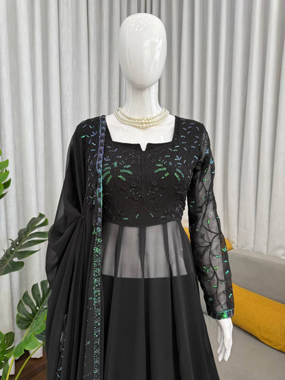 Stunning Black Color Thread with  Sequin Work Georgette Palazzo Set