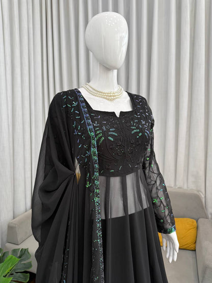 Stunning Black Color Thread with  Sequin Work Georgette Palazzo Set