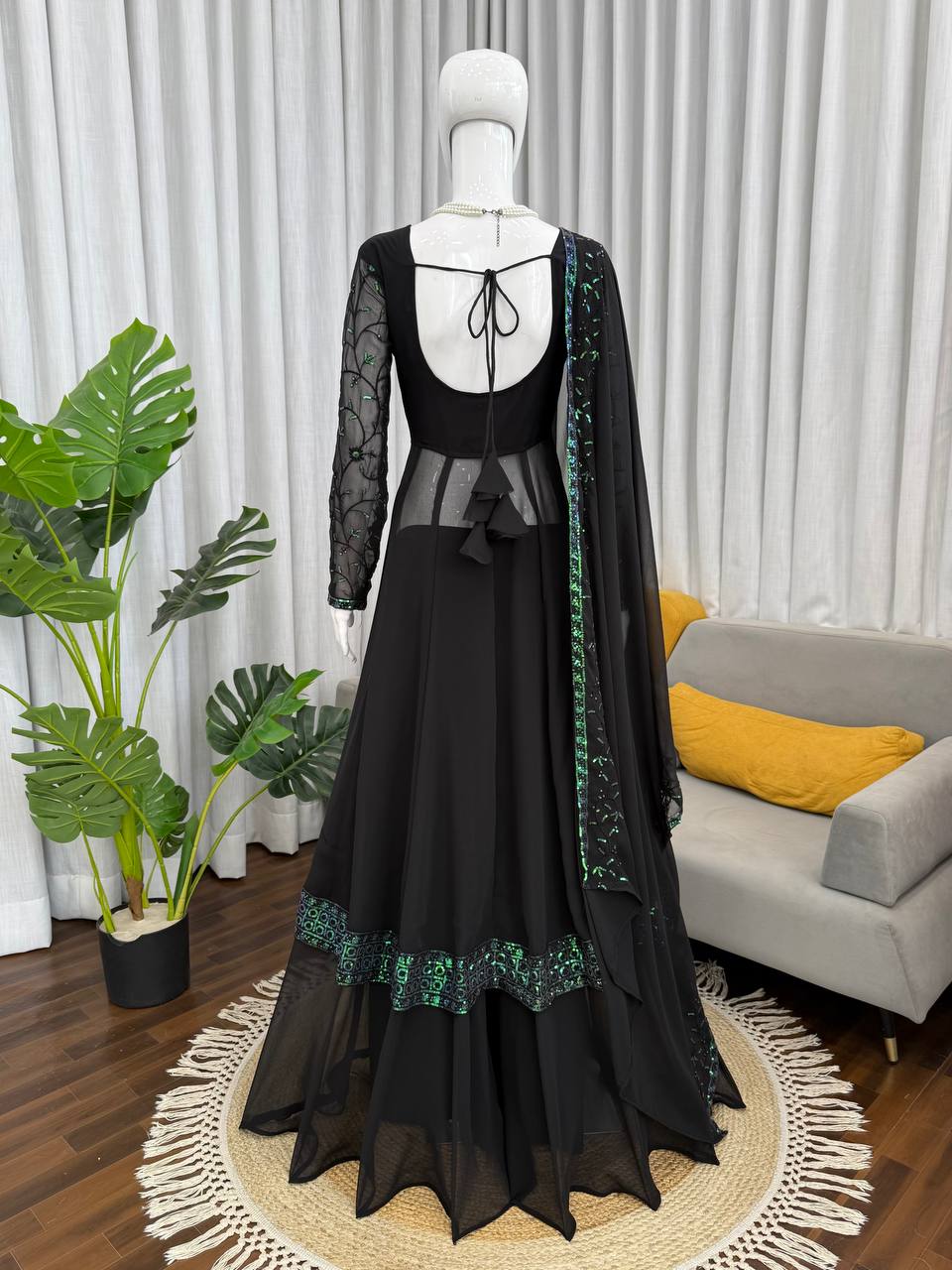Stunning Black Color Thread with  Sequin Work Georgette Palazzo Set