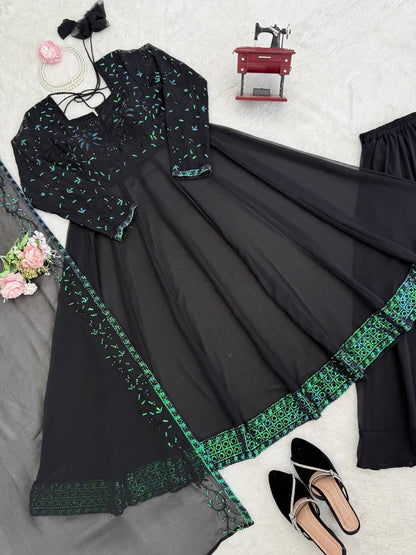 Stunning Black Color Thread with  Sequin Work Georgette Palazzo Set
