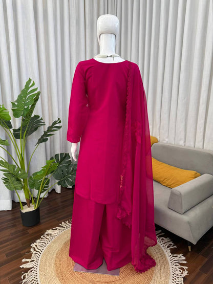 Charming Pink Color Roman Thread With Sequence Work Palazzo Suit