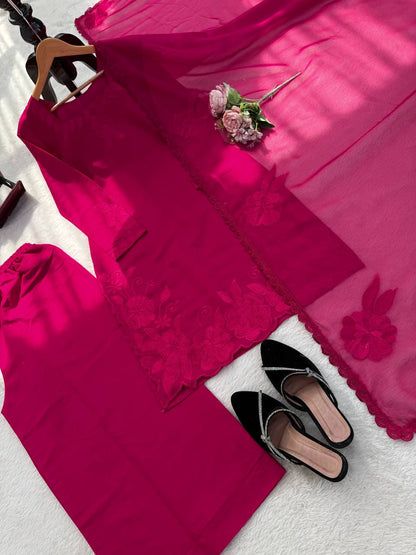 Charming Pink Color Roman Thread With Sequence Work Palazzo Suit
