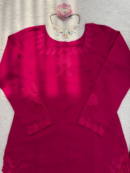 Charming Pink Color Roman Thread With Sequence Work Palazzo Suit