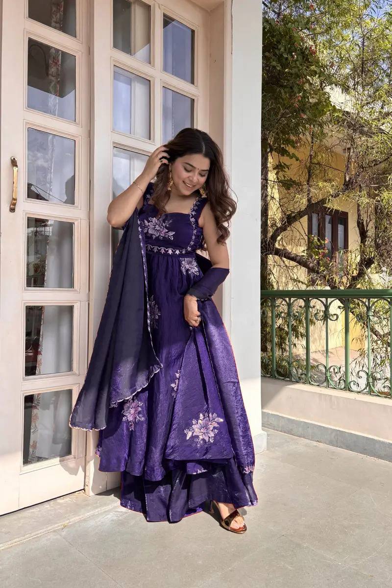 Fabulous Blue Color Thread Sequence Work Palazzo Suit