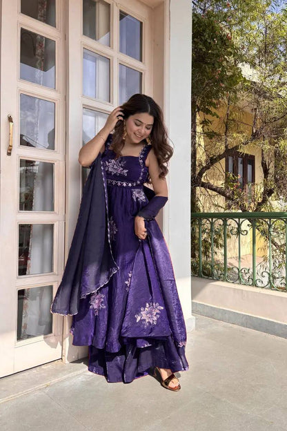 Fabulous Blue Color Thread Sequence Work Palazzo Suit