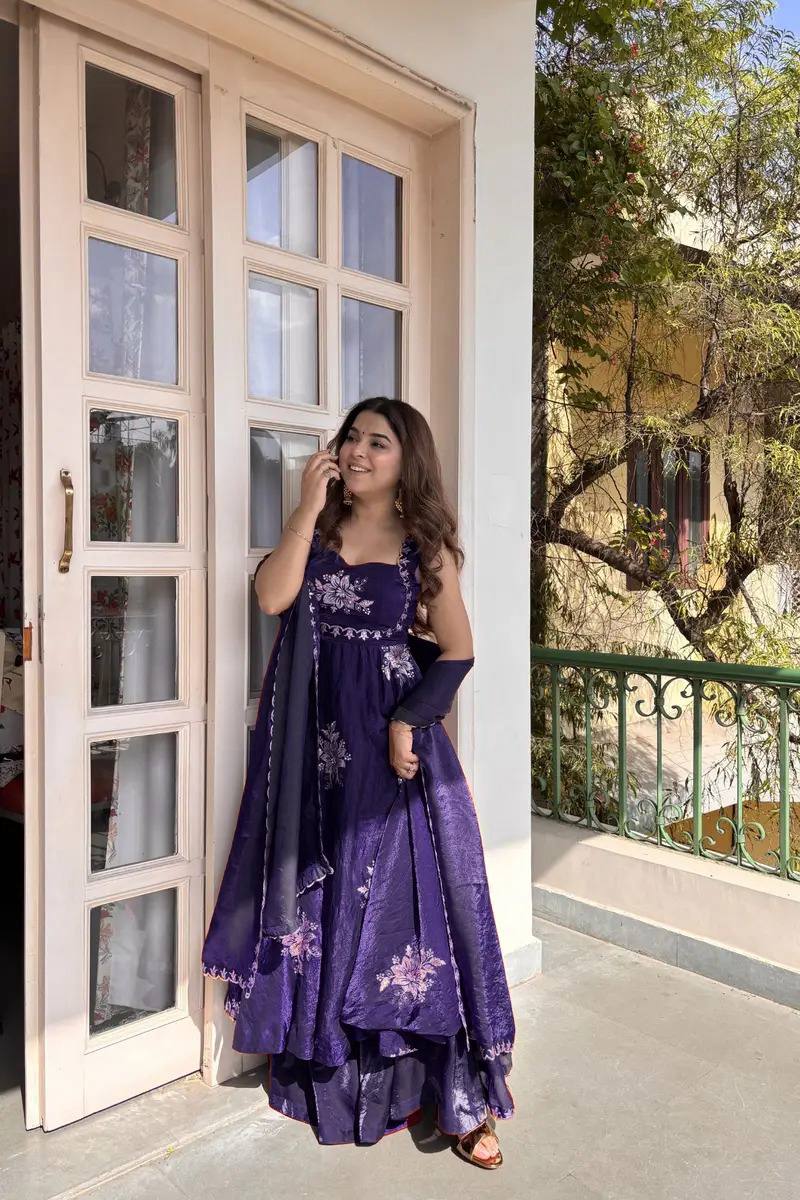 Fabulous Blue Color Thread Sequence Work Palazzo Suit