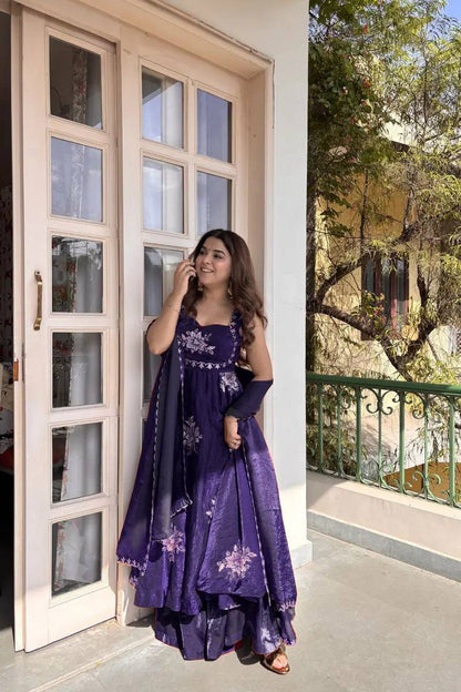 Fabulous Blue Color Thread Sequence Work Palazzo Suit