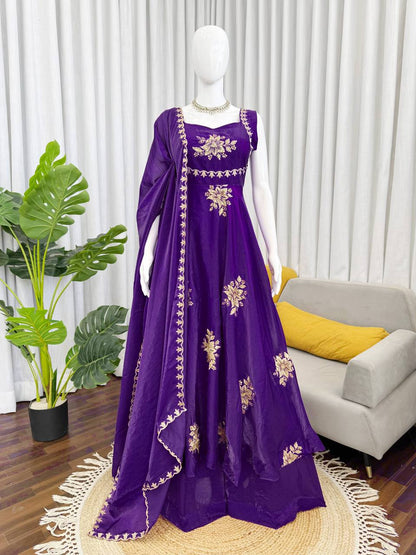 Fabulous Blue Color Thread Sequence Work Palazzo Suit