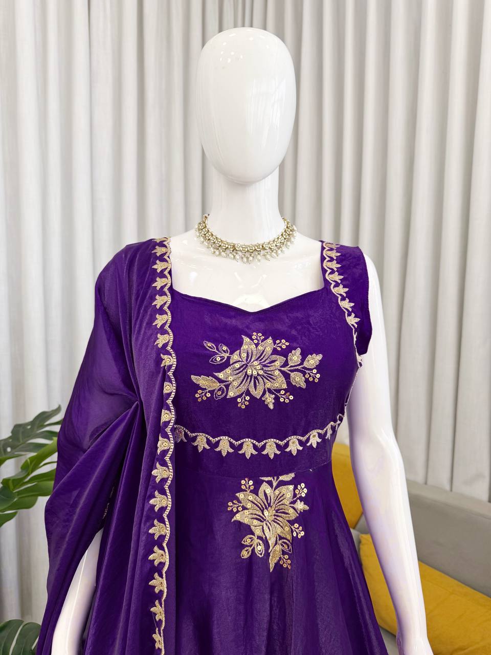 Fabulous Blue Color Thread Sequence Work Palazzo Suit