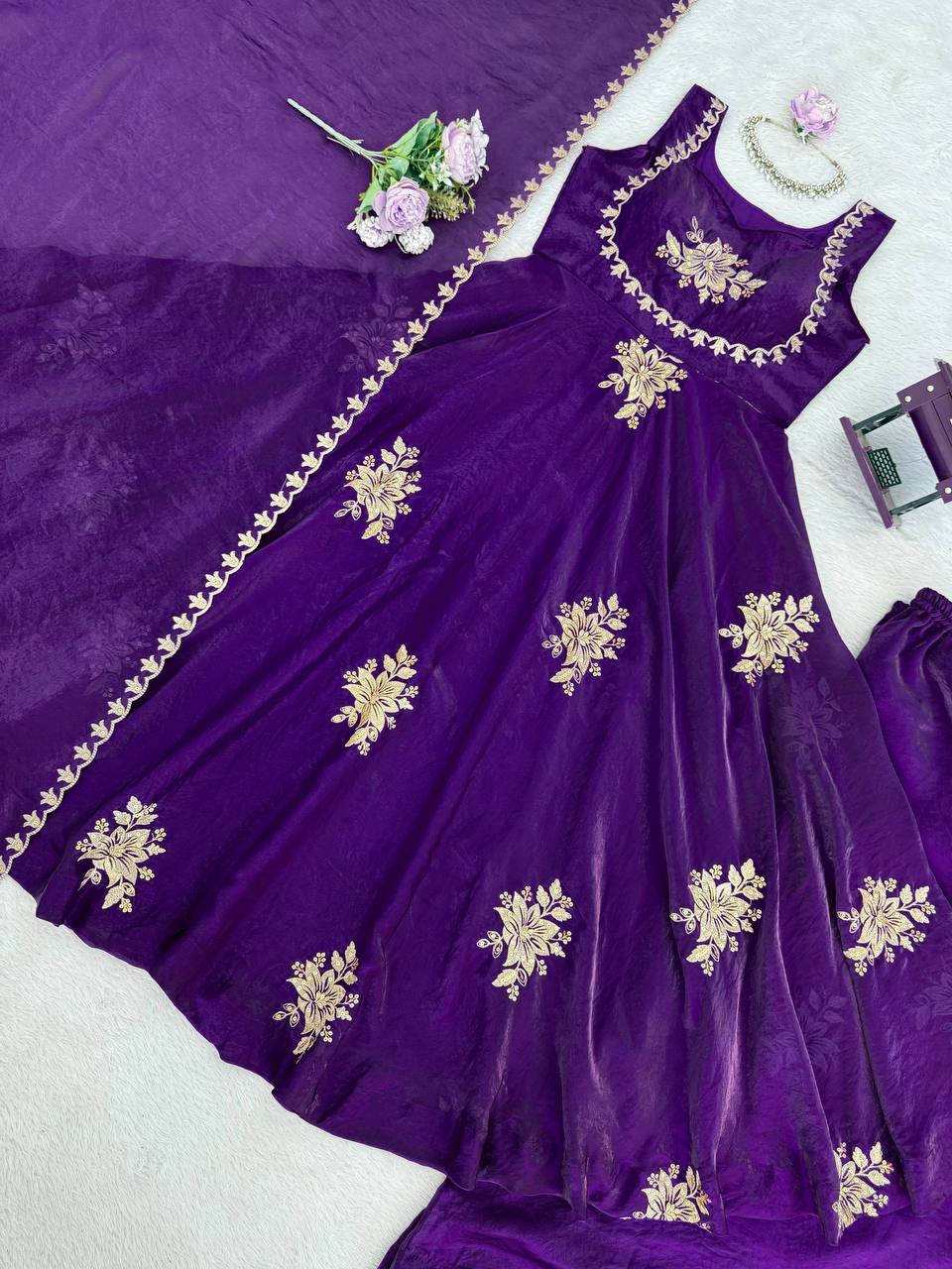 Fabulous Blue Color Thread Sequence Work Palazzo Suit