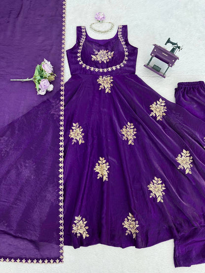 Fabulous Blue Color Thread Sequence Work Palazzo Suit