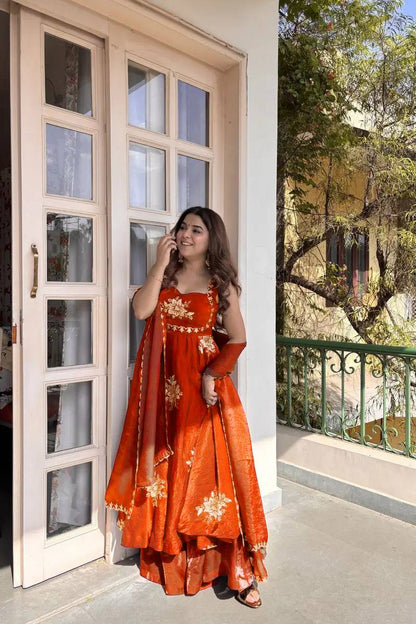 Awesome Orange Color Thread Sequence Work Palazzo Suit With Dupatta