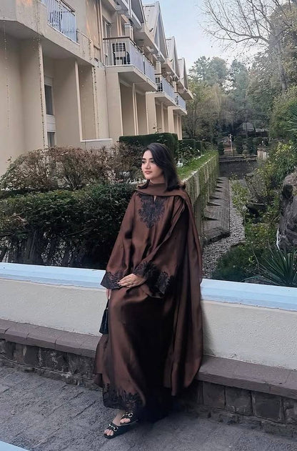 Fancy Brown Color Embroidered Kaftan Palazzo With Dupatta
