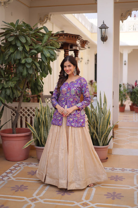 Fantanstic Purple Color Jacquard Top With Lehenga Choli Set