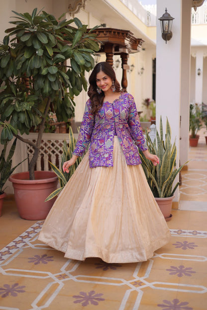 Fantanstic Purple Color Jacquard Top With Lehenga Choli Set