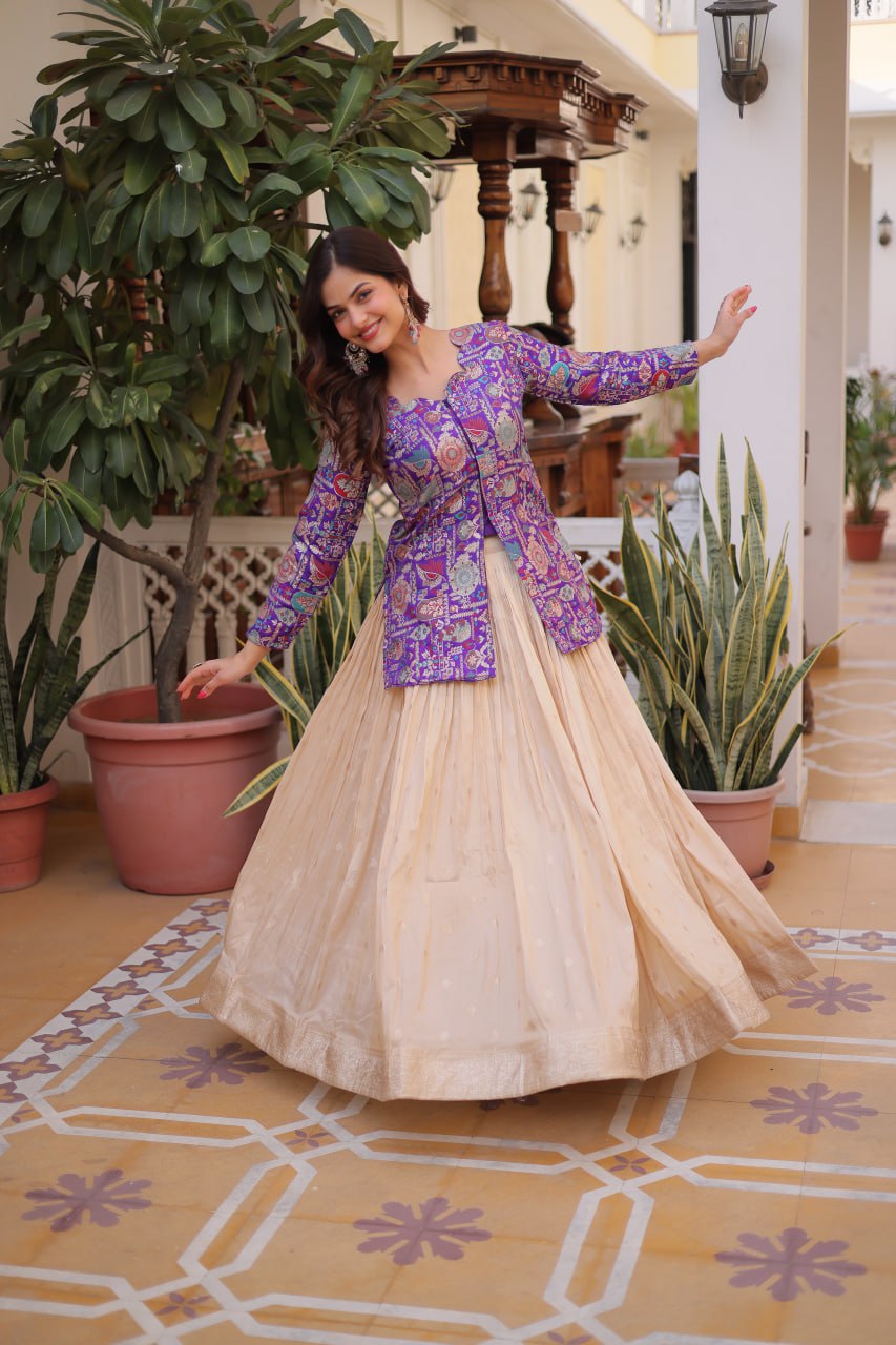 Fantanstic Purple Color Jacquard Top With Lehenga Choli Set