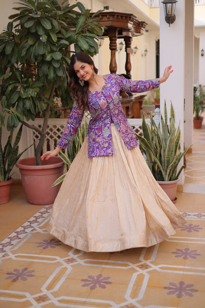 Fantanstic Purple Color Jacquard Top With Lehenga Choli Set