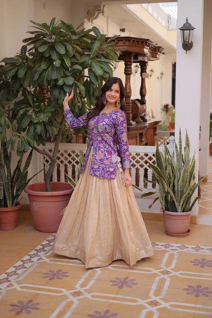 Fantanstic Purple Color Jacquard Top With Lehenga Choli Set