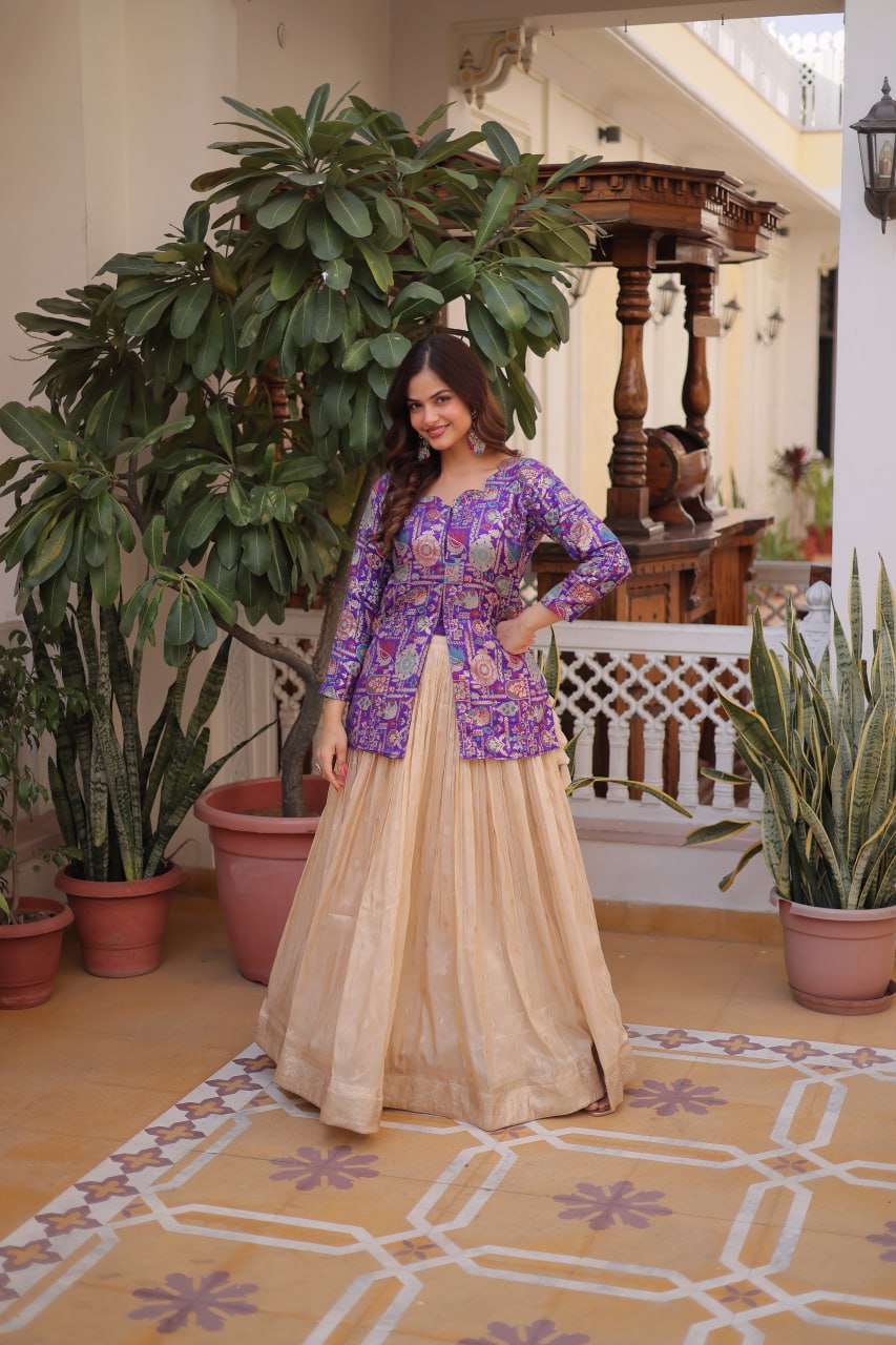 Fantanstic Purple Color Jacquard Top With Lehenga Choli Set