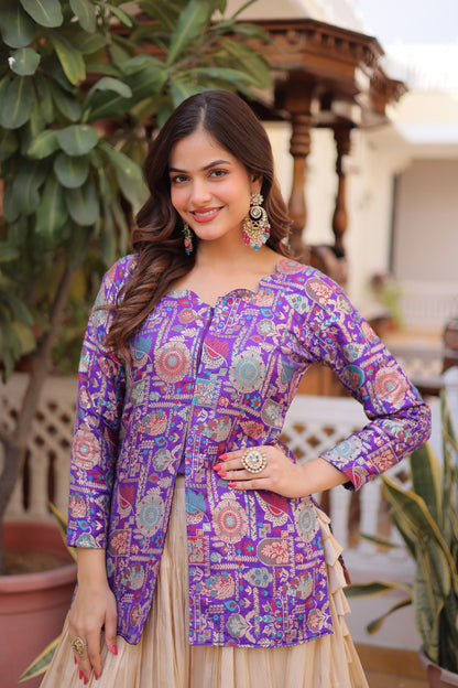 Fantanstic Purple Color Jacquard Top With Lehenga Choli Set