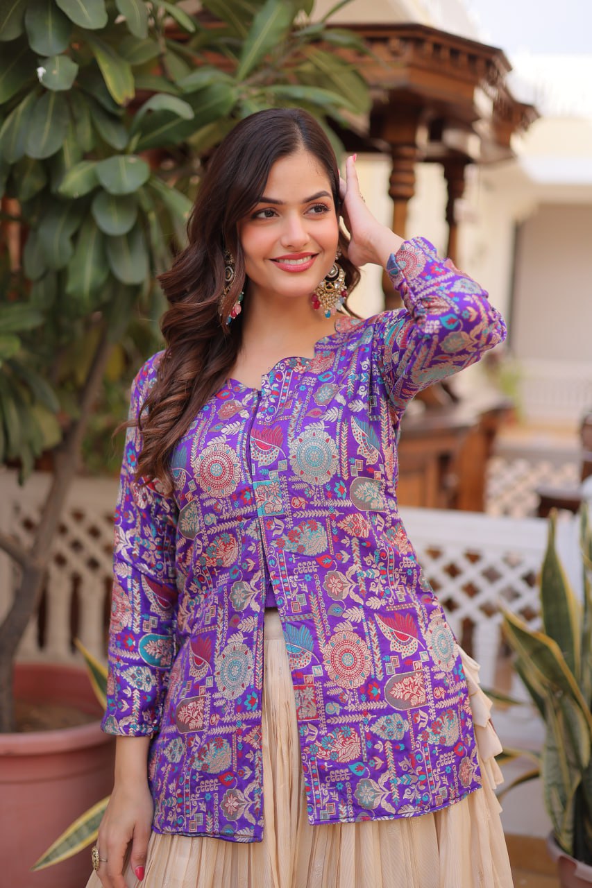 Fantanstic Purple Color Jacquard Top With Lehenga Choli Set