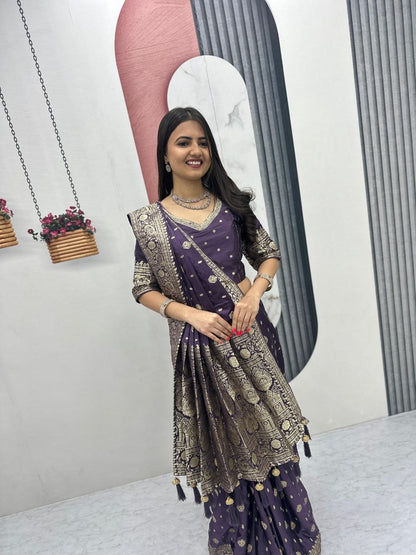 Beautiful Purple Color Heavy Jacquard Work Saree With Blouse