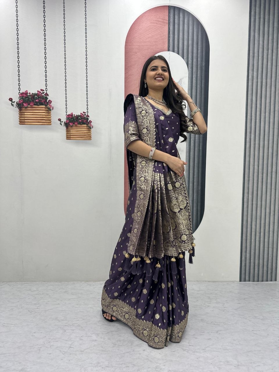 Beautiful Purple Color Heavy Jacquard Work Saree With Blouse
