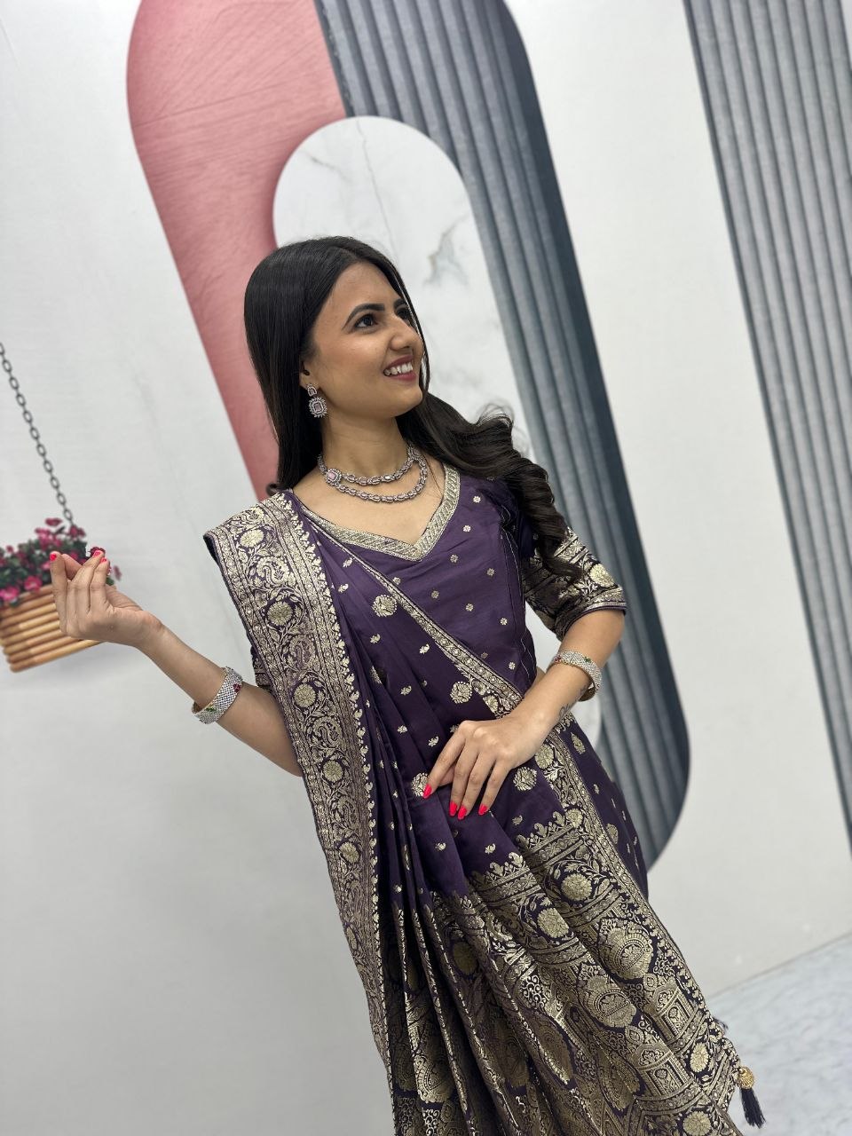 Beautiful Purple Color Heavy Jacquard Work Saree With Blouse