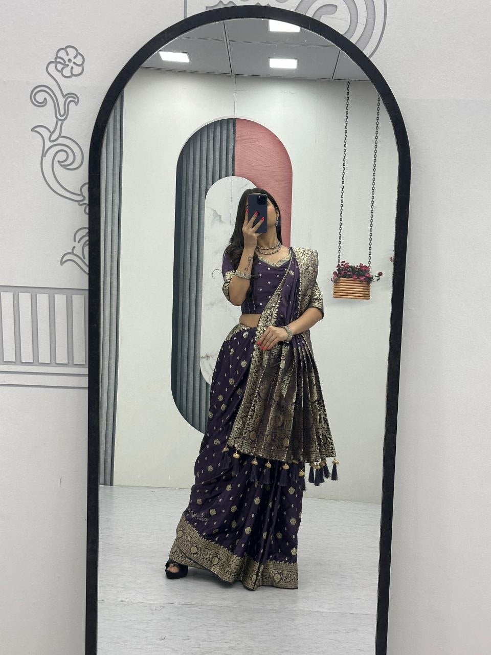 Beautiful Purple Color Heavy Jacquard Work Saree With Blouse