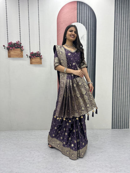 Beautiful Purple Color Heavy Jacquard Work Saree With Blouse