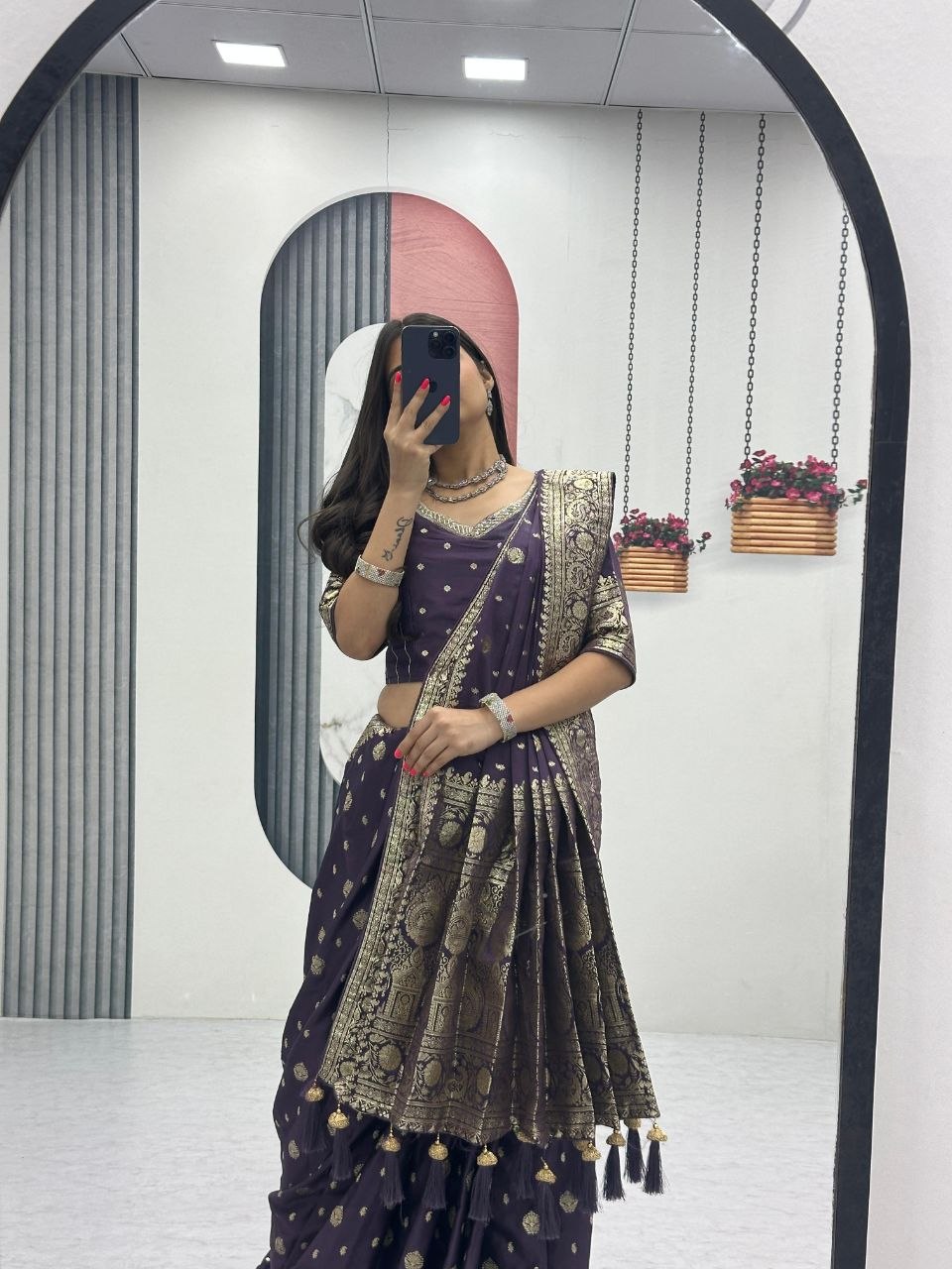 Beautiful Purple Color Heavy Jacquard Work Saree With Blouse