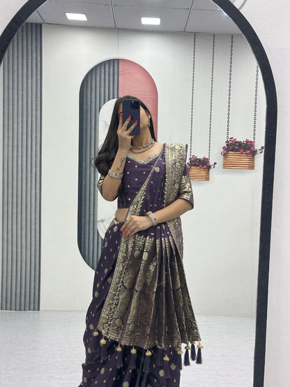 Beautiful Purple Color Heavy Jacquard Work Saree With Blouse