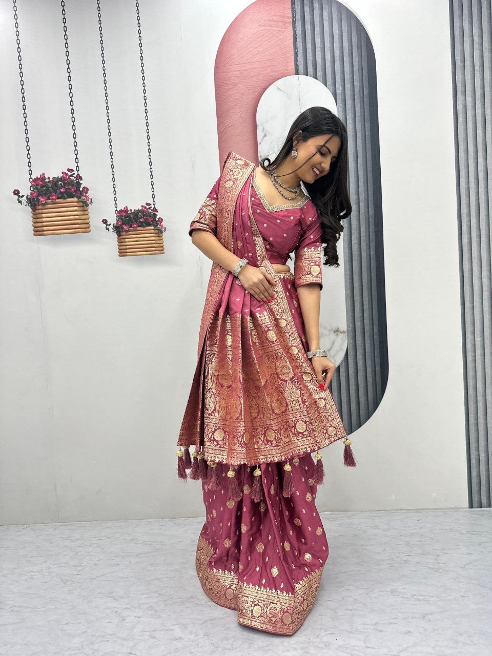 Mesmerizing Light Pink Color Heavy Jacquard Work Saree With Blouse