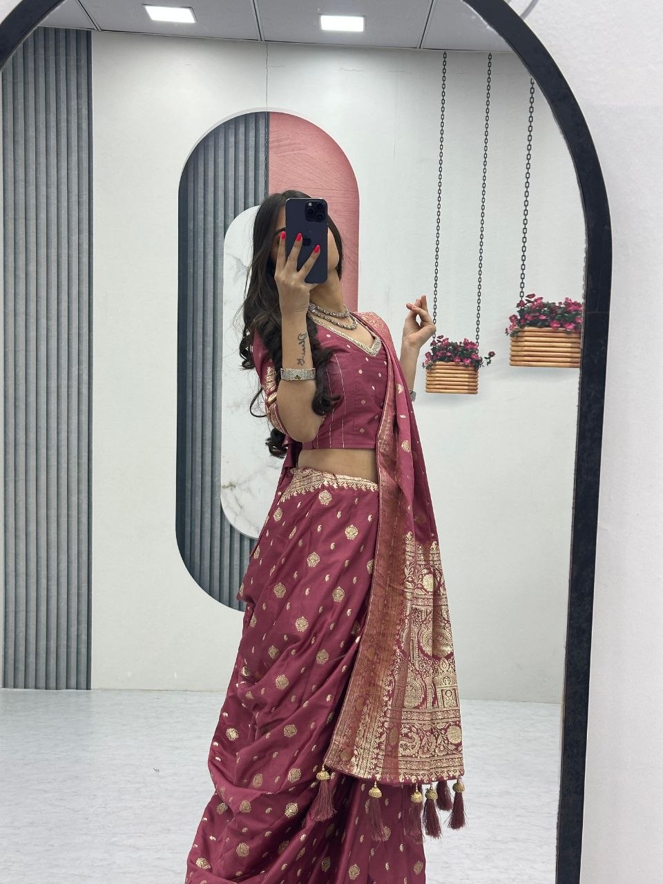 Mesmerizing Light Pink Color Heavy Jacquard Work Saree With Blouse