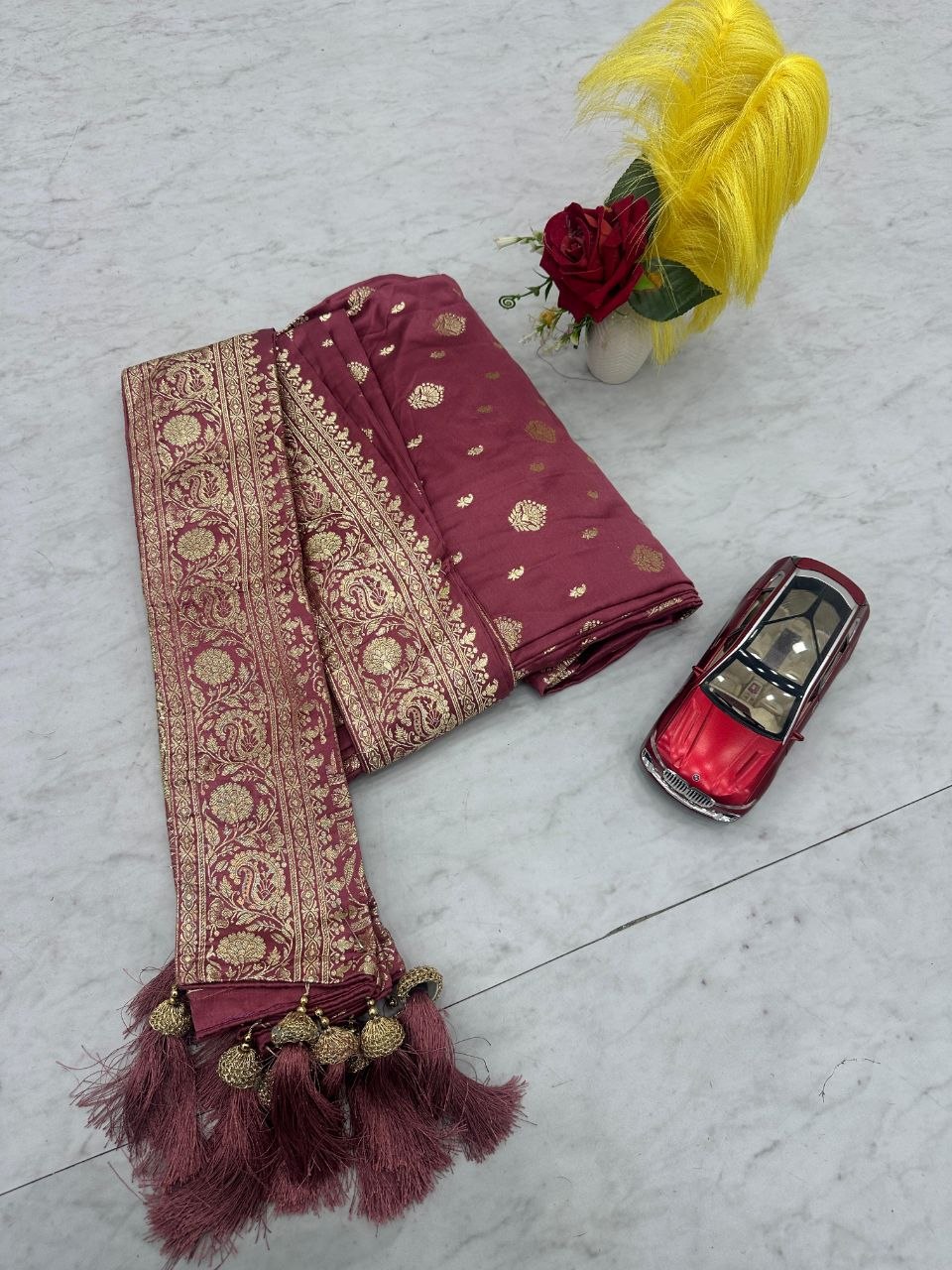 Mesmerizing Light Pink Color Heavy Jacquard Work Saree With Blouse