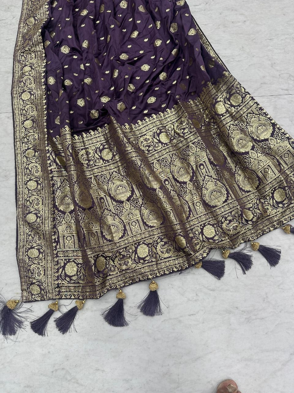 Beautiful Purple Color Heavy Jacquard Work Saree With Blouse