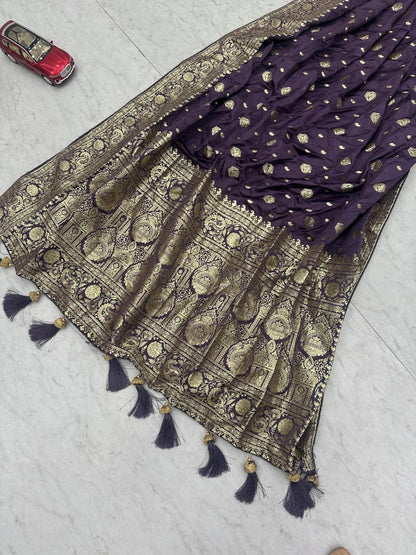 Beautiful Purple Color Heavy Jacquard Work Saree With Blouse
