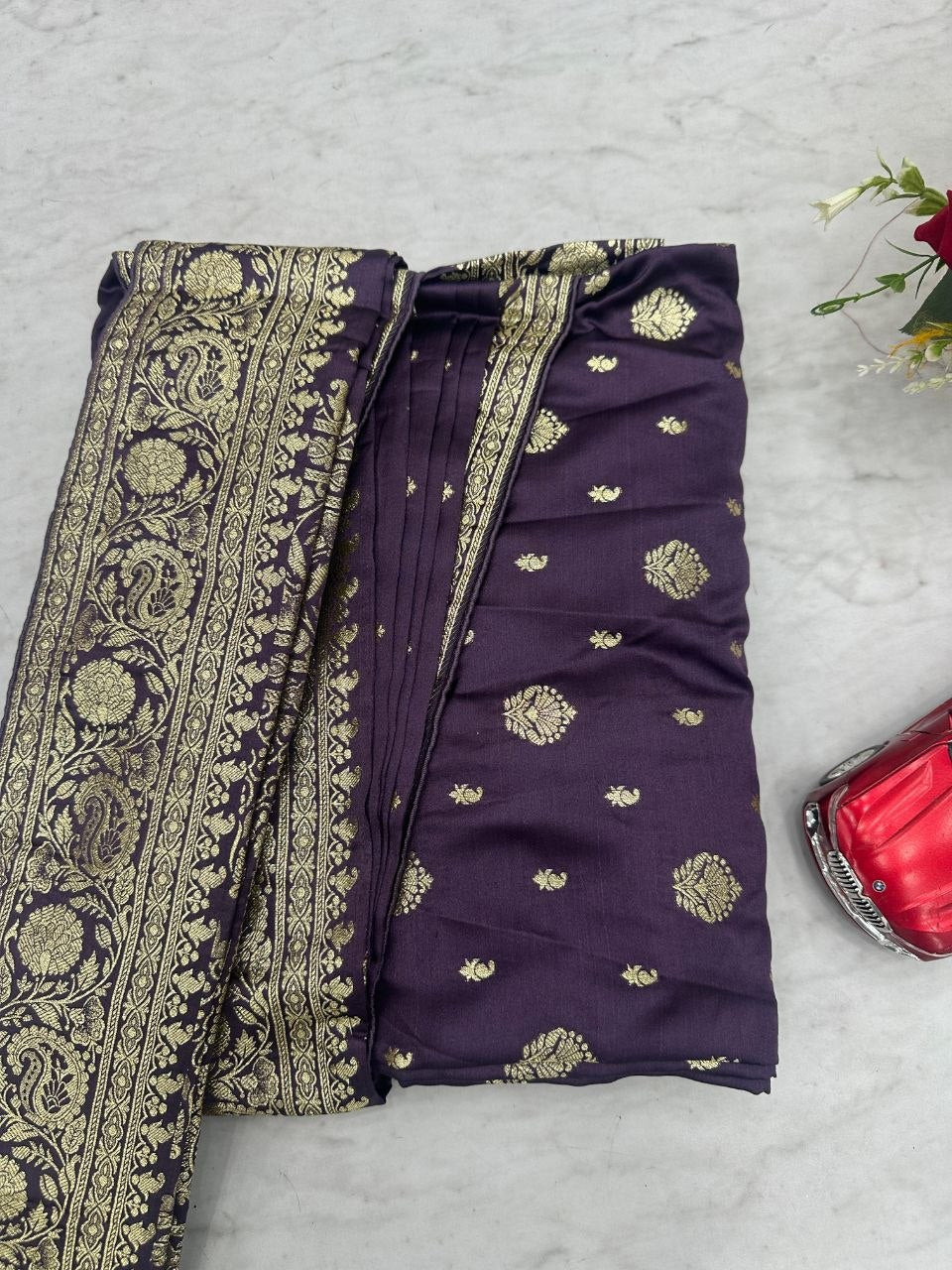 Beautiful Purple Color Heavy Jacquard Work Saree With Blouse