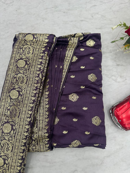 Beautiful Purple Color Heavy Jacquard Work Saree With Blouse