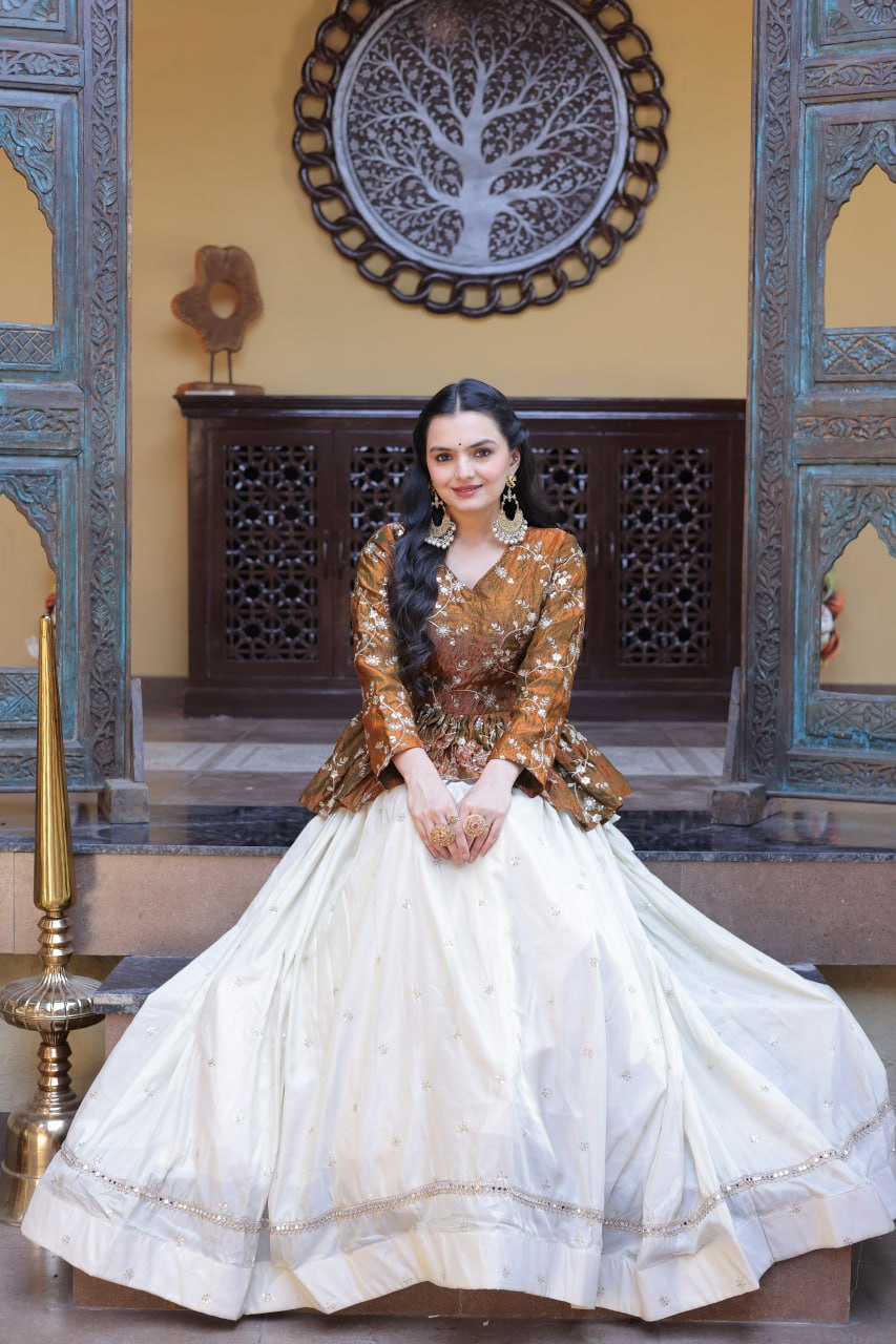 Stylish White Color Sequence Embroidered Top With Lehenga