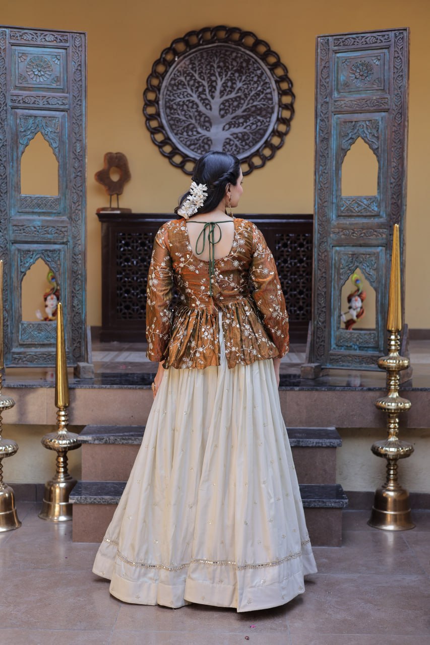 Stylish White Color Sequence Embroidered Top With Lehenga