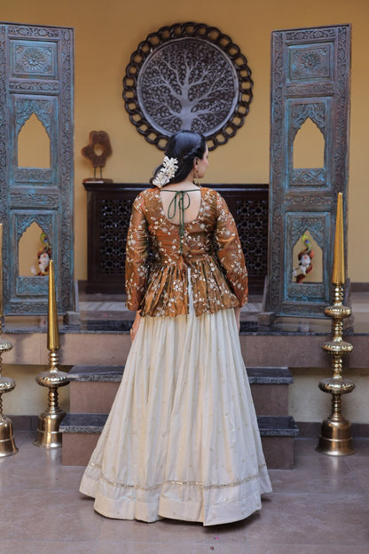 Stylish White Color Sequence Embroidered Top With Lehenga