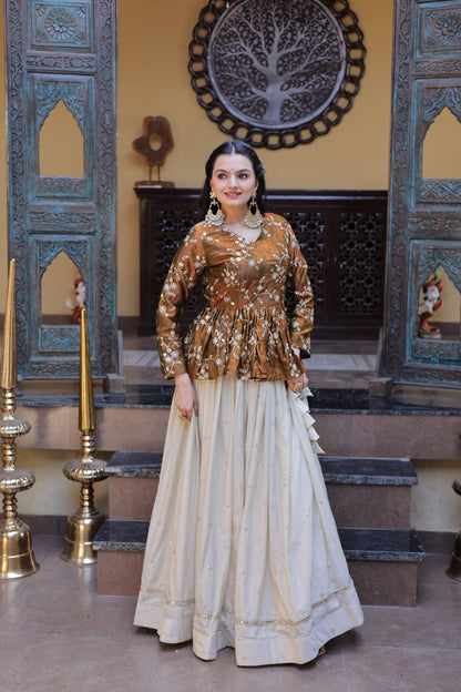 Stylish White Color Sequence Embroidered Top With Lehenga