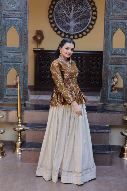 Stylish White Color Sequence Embroidered Top With Lehenga