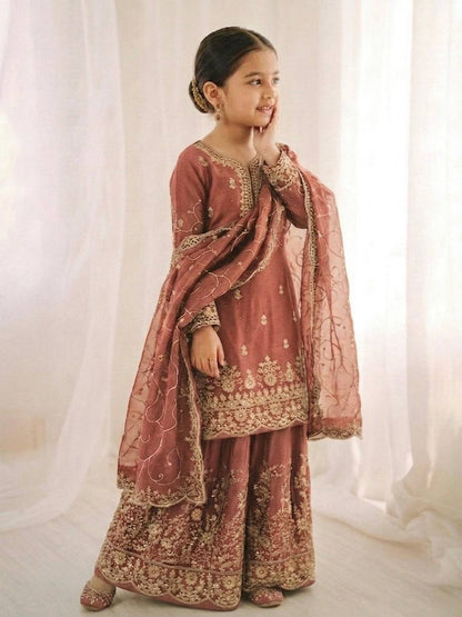 Wedding Wear Silk Embroidery Sequence Work Kids Palazzo Suit