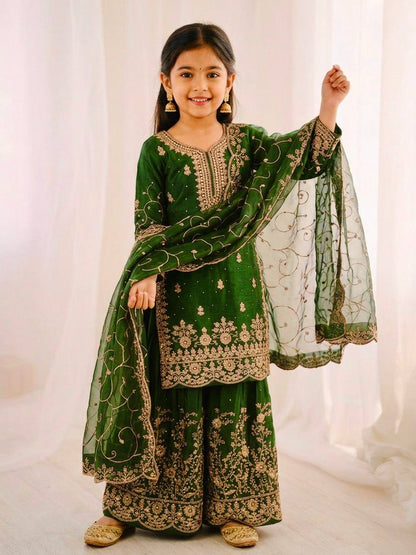Wedding Wear Silk Embroidery Sequence Work Kids Palazzo Suit