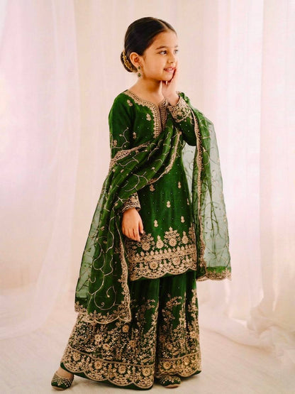 Wedding Wear Silk Embroidery Sequence Work Kids Palazzo Suit