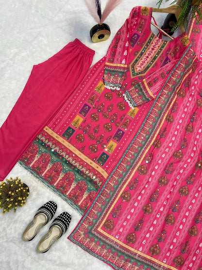 Gorgeous Pink Color Digital Print Festive Wear Salwar Suit With Dupatta